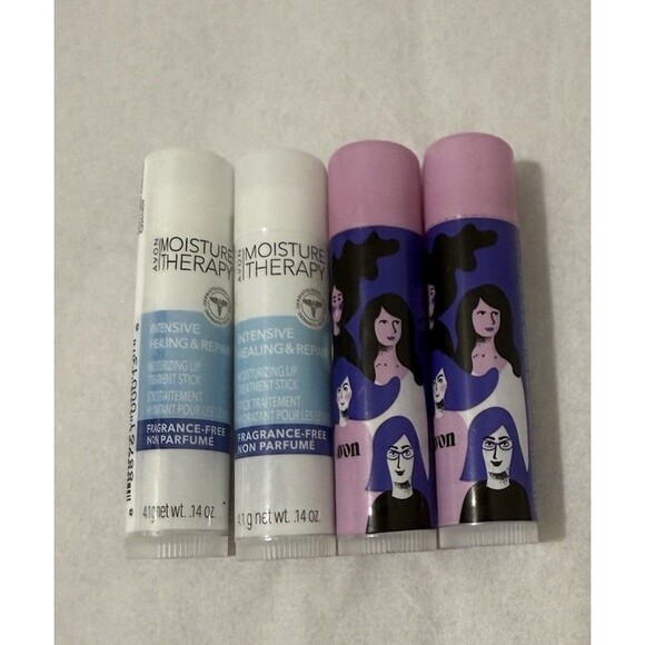 Moisture Threapy and Dew Kiss Lip Balm Avon NOS 4 Pack Lot Sealed - Picture 1 of 3